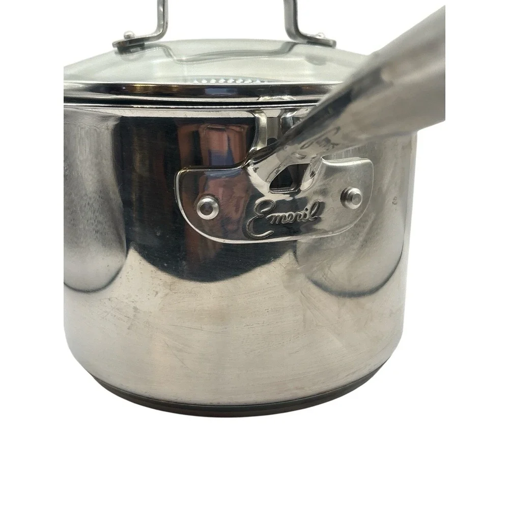 Emeril 3 Qt Sauce Pan Pot Double Pour Spout Stainless Steel STRAINER LID